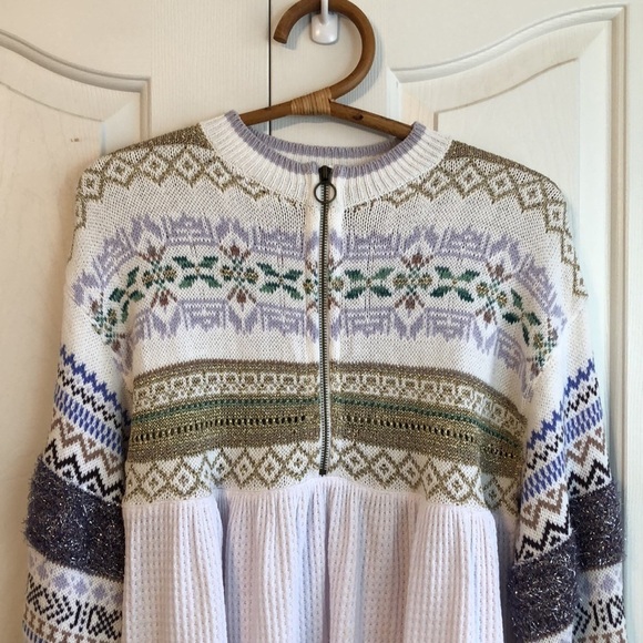Free People Nordic Fair Isle Metallic Thermal Knit Oversized Sweater Size XS - Picture 3 of 9